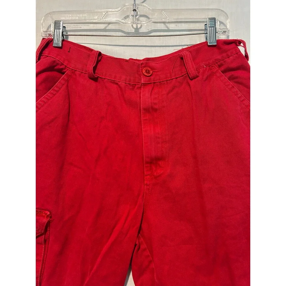 Mens Red Cargo Shorts Relaxed Fit Utility Streetwear Cotton Size 36 Inseam 11